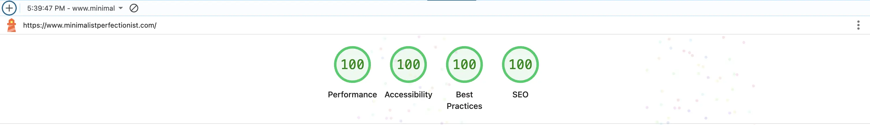 Lighthouse screenshot of performance of my website